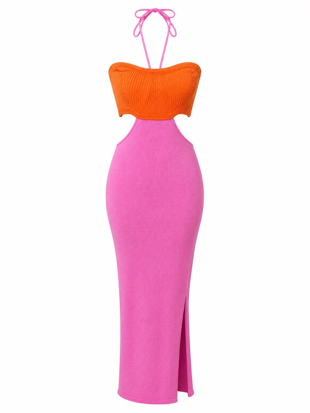 Mable Colorblock Cutout Maxi Dress Pink Orange Knit Y2K Barbiecore- Small